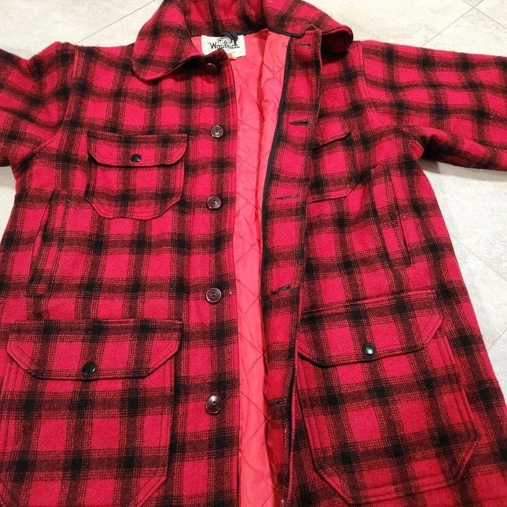 VTG Woolrich Mens 40 Red Buffalo Plaid Heavy Wool Mackinaw‎ Coat USA #523 Jacket